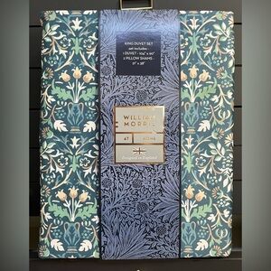 NWT William Morris at Home King Duvet Set Flower Pot China Blue 100% Cotton
